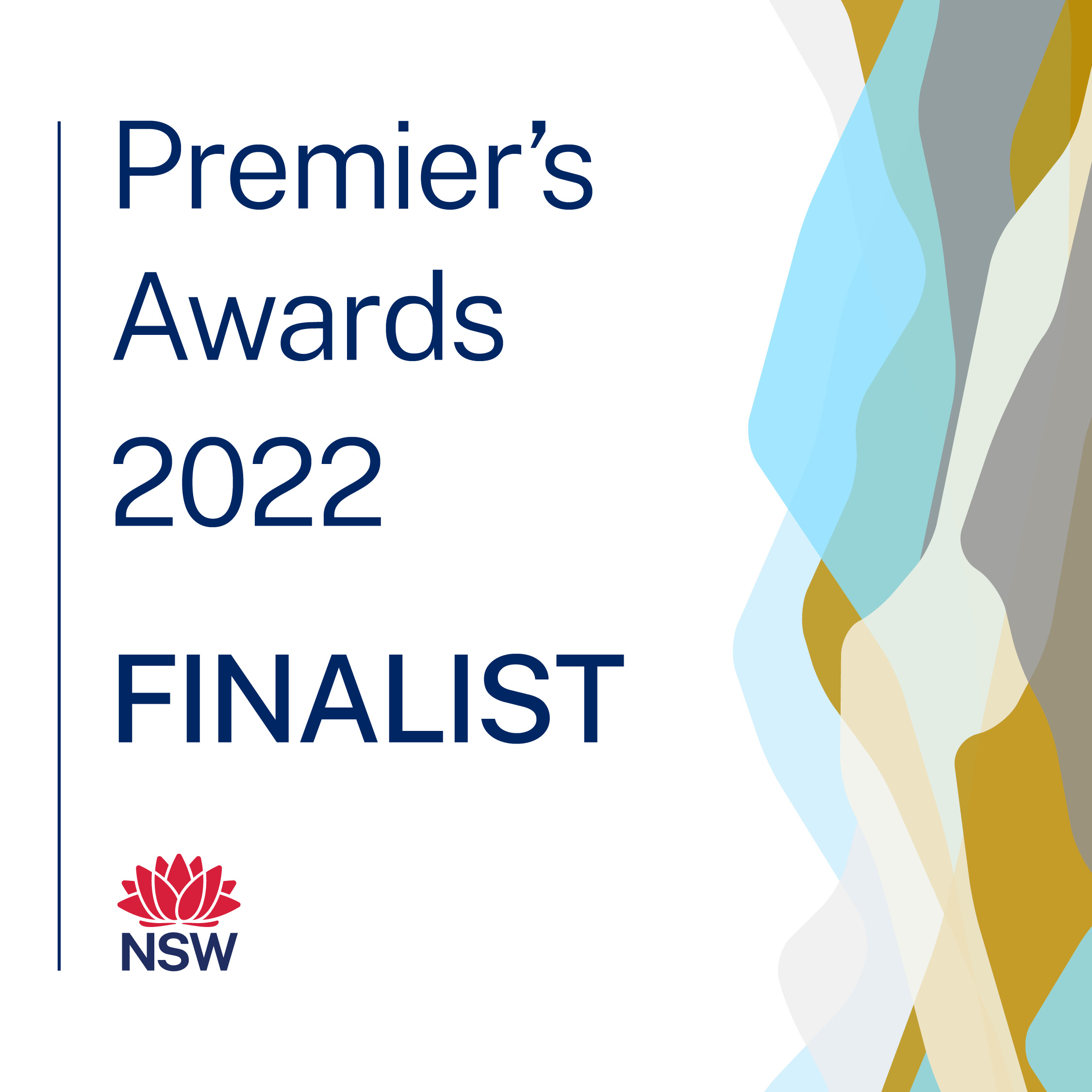 Premiers award finalist text with NSW Government logo